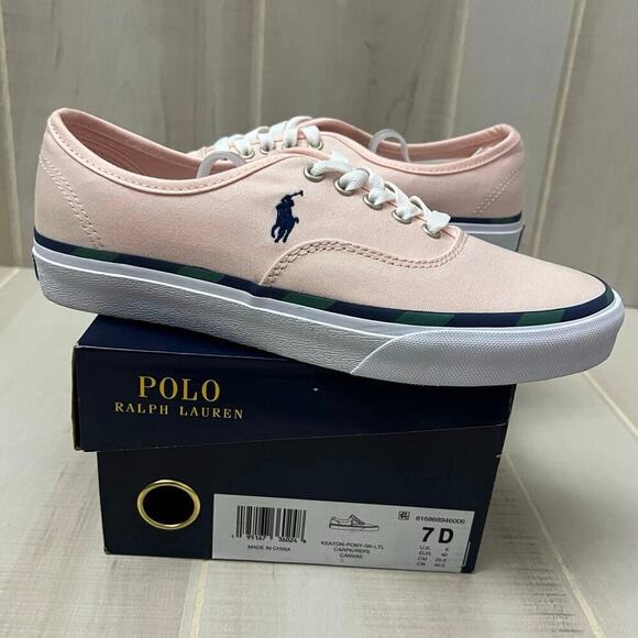 POLO RALPH LAUREN KEATON PONY SK-LTL MEN'S SIZE 7D SNEAKERS PINK COLOR NAVY PONY - Picture 1 of 9